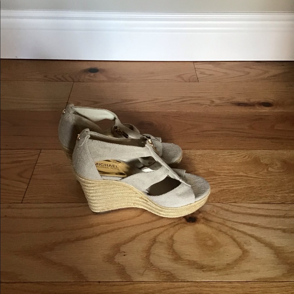 CREAM LINEN MICHAEL KORS SHOES WITH CORK SOLE